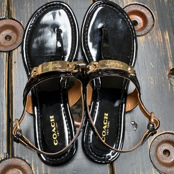 Coach Patent Leather Sandals with Gold Hardware - Picture 3 of 8